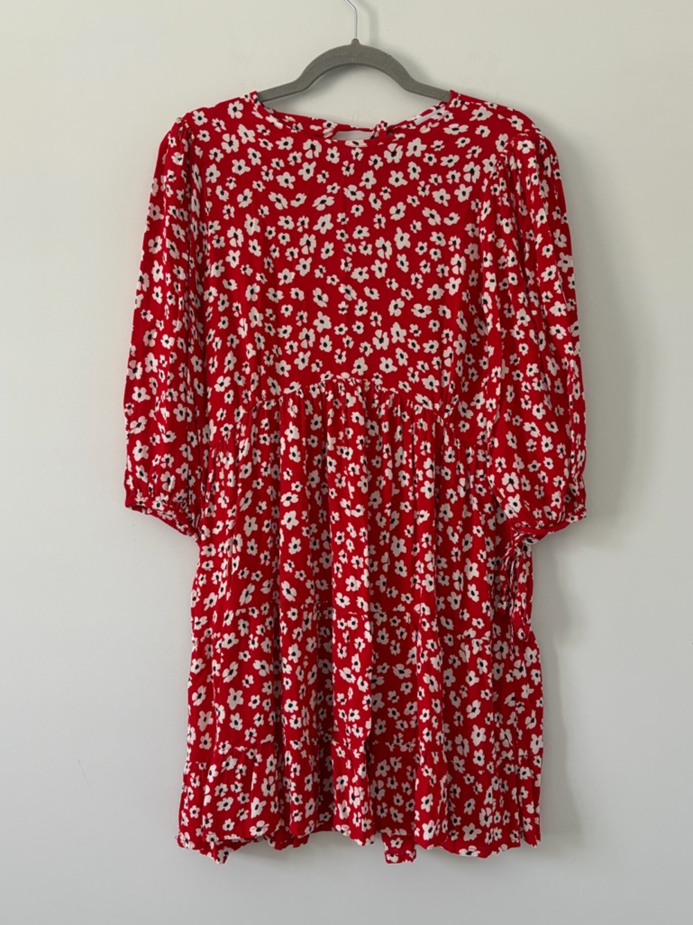 Anthropologie Rue Stiic Red White Ditsy Floral Daisy Long Sleeve Mini Dress S